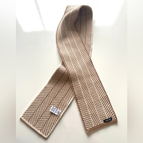 Calvin Klein Accessories - Calvin Klein Brown Tan Neutral Acrylic Knit Scarf One Size